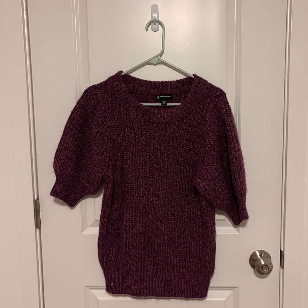 INC Interntional Concepts Puff Short Sleeve Sweater Purple